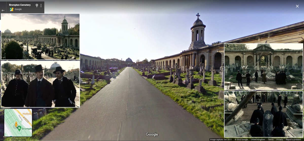 FilmPhonic's tweet photo. London #FilmLocations: Old Brompton Rd, London SW5- In 2009's 'Sherlock Holmes', Holmes (Robert Downey Jr.) and Watson (Jude Law) investigate the disappearance of the seemingly risen Blackwood (Mark Strong) at the Victorian picturesque Brompton Cemetery by Earl's Court. https://t.co/nr50xw4536