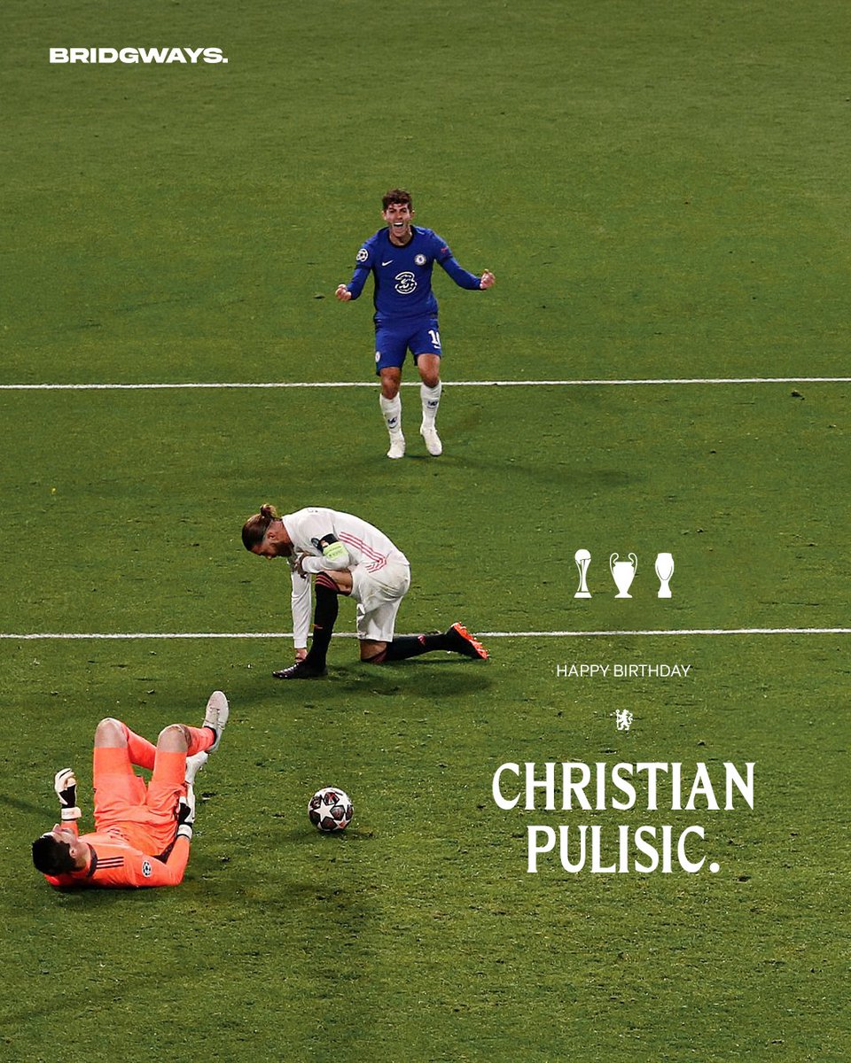 Bridgways's tweet photo. Happy Birthday, Christian 'Captain America' Pulisic. Forever a part of Chelsea history. 🫡