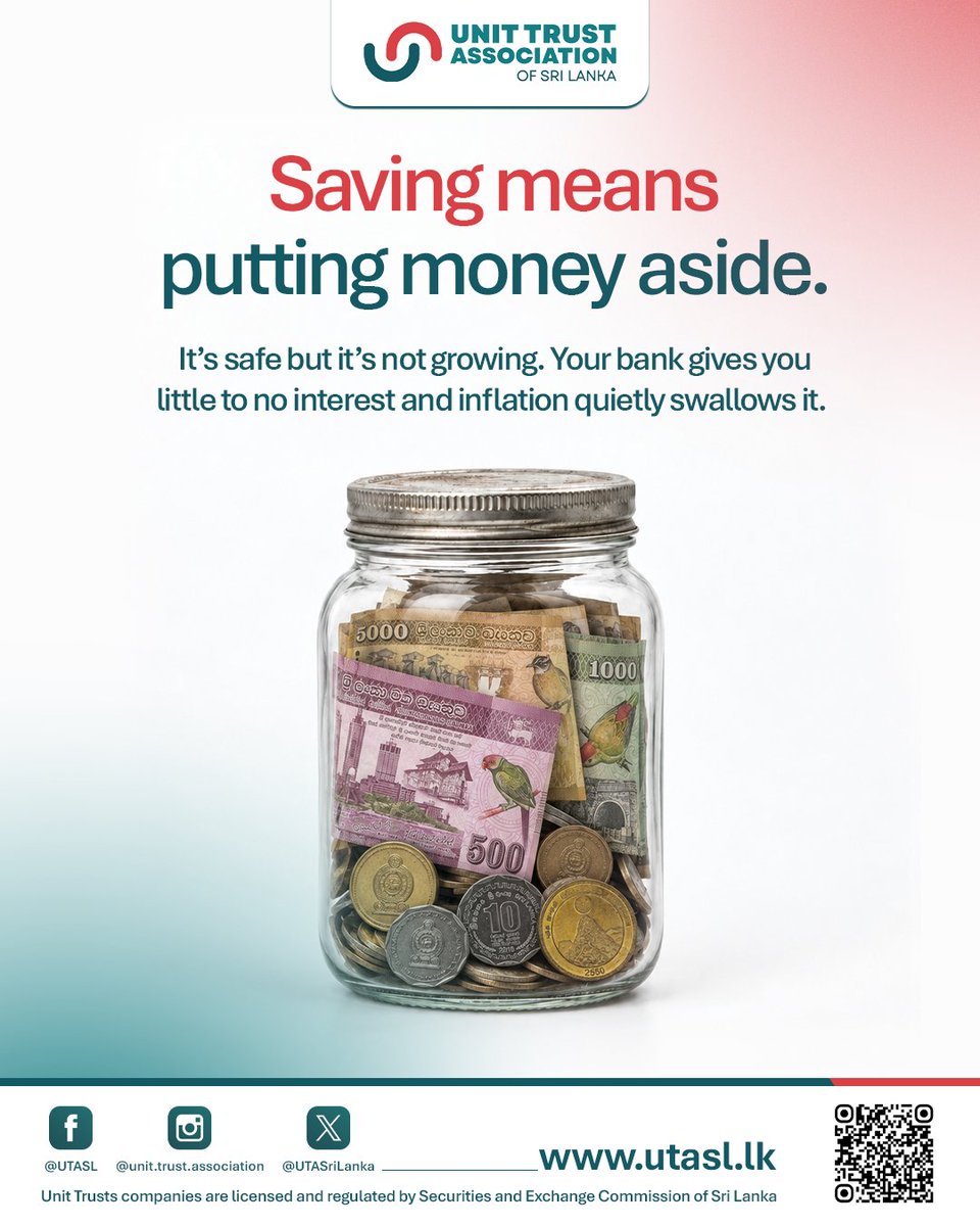 UTASriLanka's tweet photo. Think saving is the only way to grow your money? 

Swipe through to understand why moving from saving to investing can change the way you look at your finances. https://t.co/TUqoObYvVR