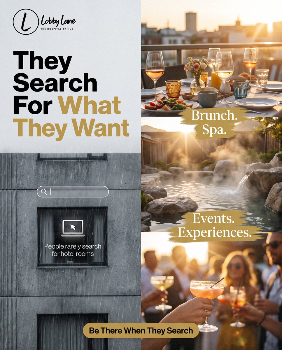 Lobby_Lane's tweet photo. Travelers hunt for specific experiences. Don’t just sell rooms; market your unique offerings.

#LobbyLane https://t.co/MkXFbtxppX