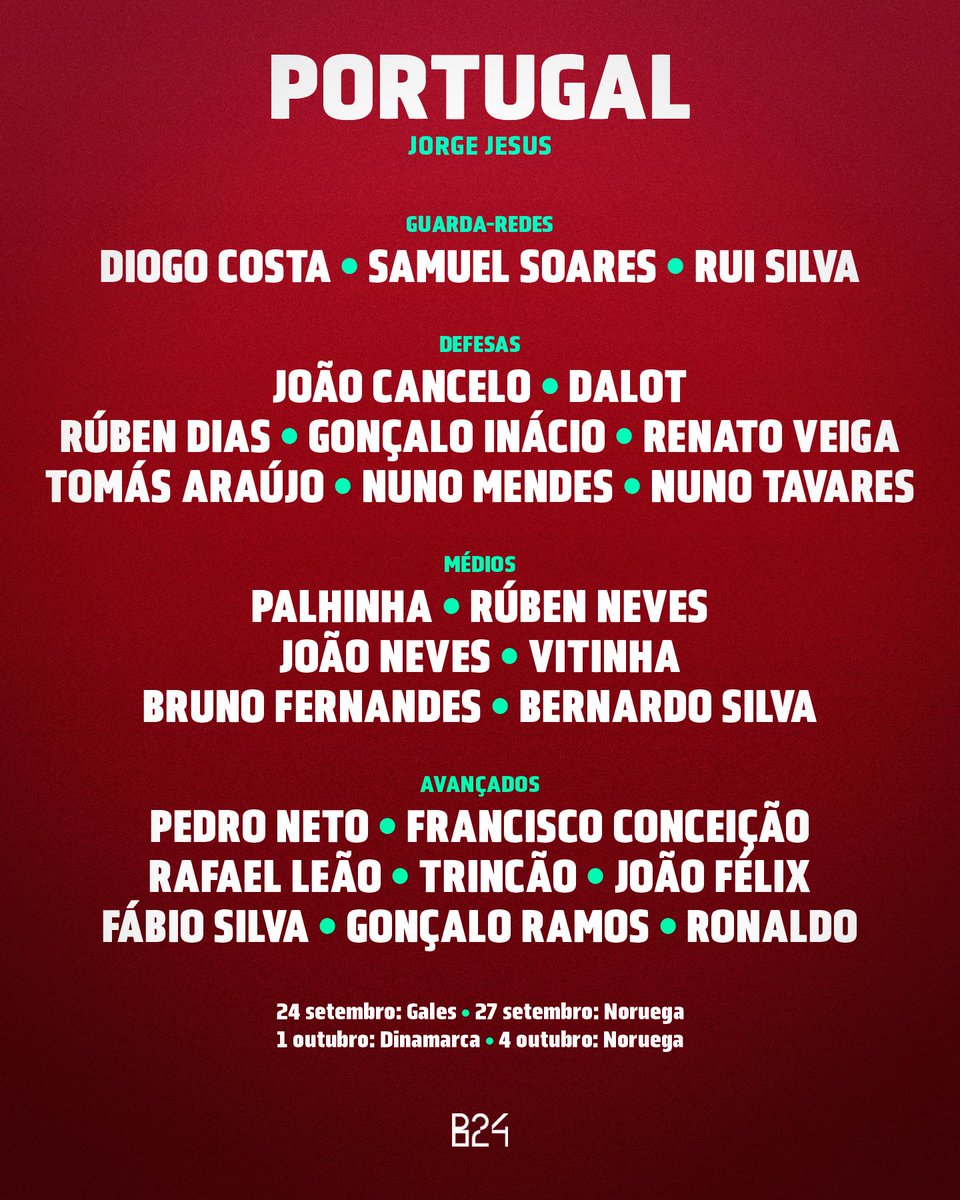 B24PT's tweet photo. Eis a primeira convocatória de Jorge Jesus 🇵🇹 https://t.co/33qEvCsZJ9
