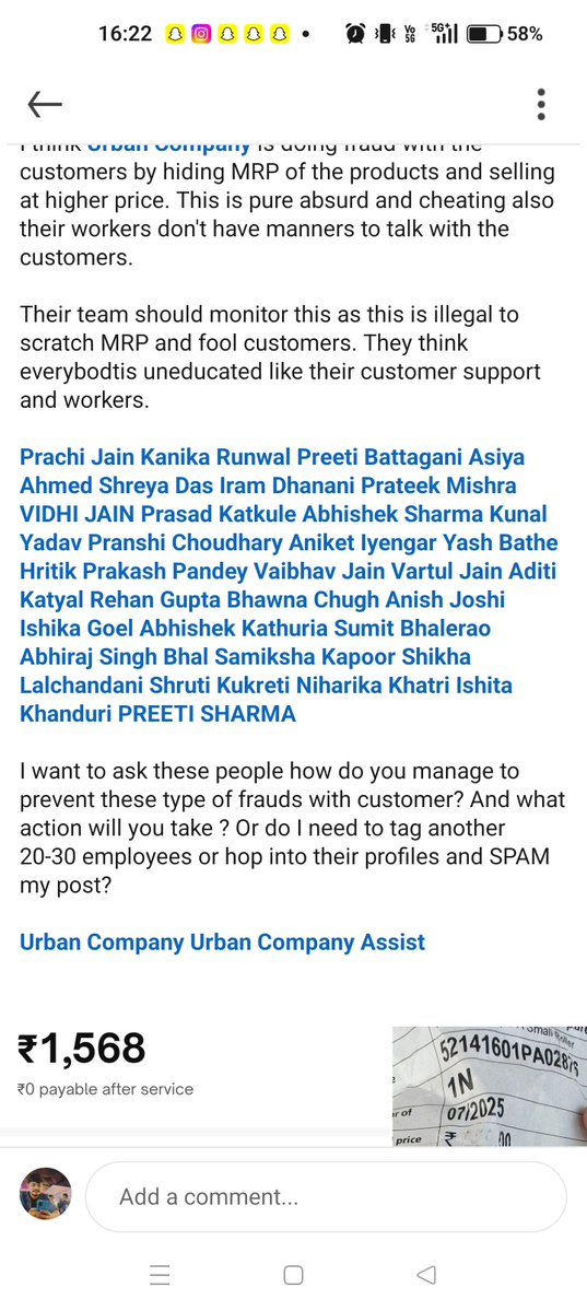 ShubhamSavnerk1's tweet photo. @urbancompany_UC @UC_Assist @jagograhakjago https://t.co/4FYQKYOIeq