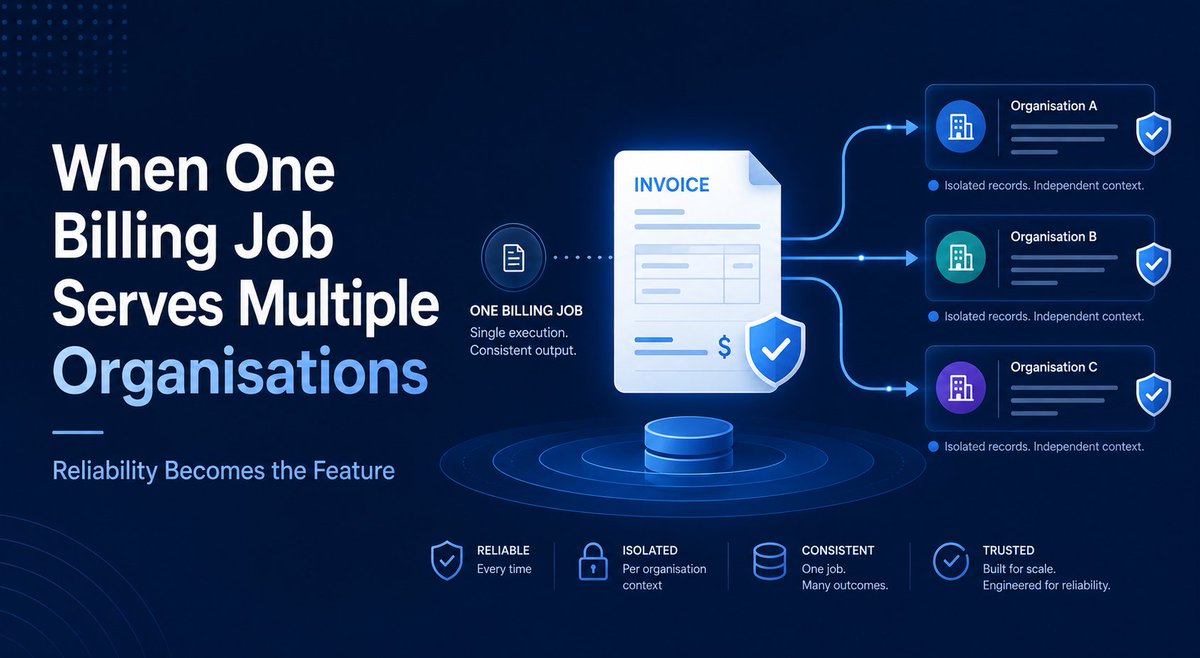 ShinetechQD's tweet photo. 🧾 𝗠𝘂𝗹𝘁𝗶-𝗢𝗿𝗴 𝗕𝗶𝗹𝗹𝗶𝗻𝗴
One billing batch now uses business data as the source of truth for organisation context and config.
Each record is isolated. After a save failure, we reset the ORM context before continuing.
🔗 [https://t.co/KtZjhg9z3Y]
#MultiTenant https://t.co/Zb3UW9NDpH