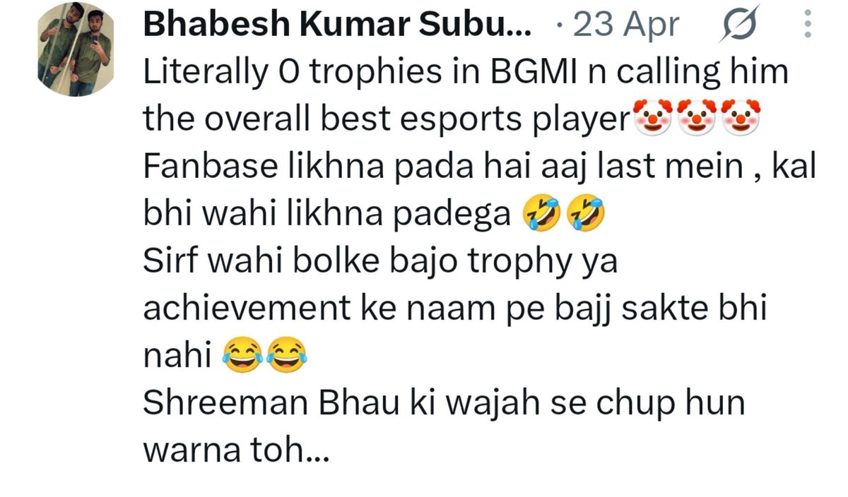 drwoke__'s tweet photo. @subudhi_bh54332 @8bit_thug @MortalxS8ul This u joker ? Baune ke t£sticles har jagah hate de rha https://t.co/C7DjokYGjL