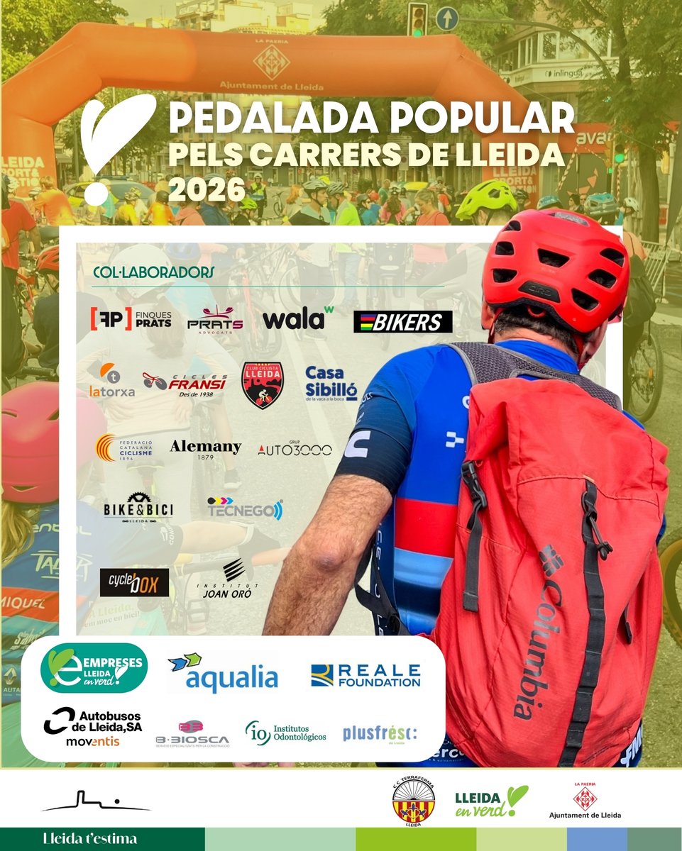 lleidaenverd's tweet photo. 🤝🚲 La Pedalada no seria possible sense totes les empreses i entitats col·laboradores! 💚

👏 Gràcies per sumar esforços i fer possible una nova jornada de bicicleta, esport i mobilitat sostenible pels carrers de Lleida.

#PedaladaPopular26 @ajuntamentdelleida @esportslleida https://t.co/44xP5O6pu3