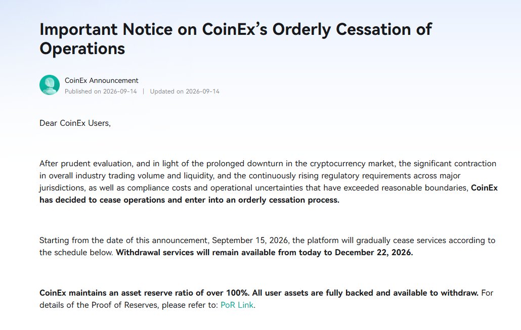 Mr_Crypto5's tweet photo. CoinEx se inchide, fondurile se pot retrage pana in 22 decembrie 👇
https://t.co/4YxXguc6iR https://t.co/mkxRzkuUYZ