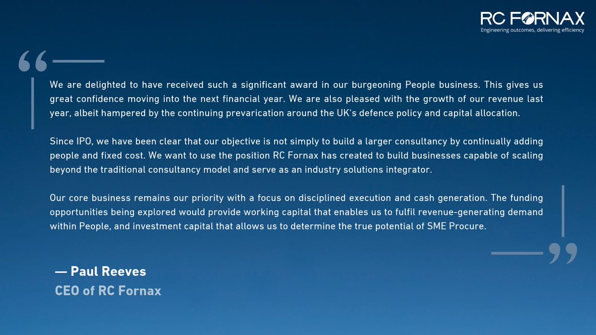 RFornax's tweet photo. ✍️ (1/3) #RCFX announces a trading update, including details on a new £4M government contract through the Public Sector Resourcing framework. The award marks a significant step forward and provides improved revenue visibility heading into FY27 ⤵️ https://t.co/eQBgOK3wsn https://t.co/YAKfQbaRJL