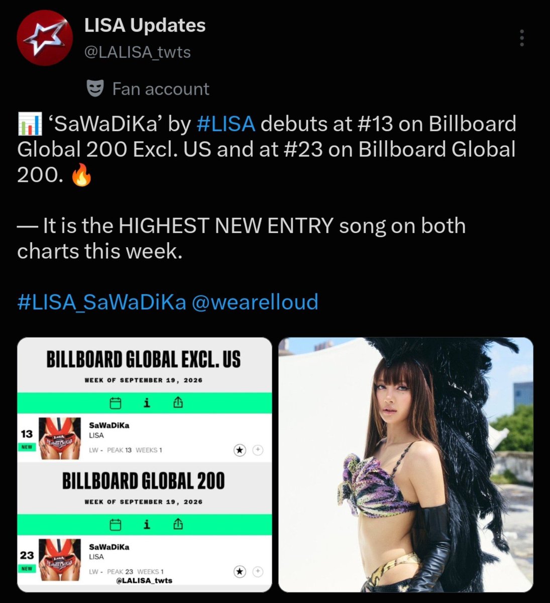 barbielisaonly's tweet photo. Bitch, are you confused? 
SaWaDiKa charted HIGHER than less than a flop on Billboard Global 200 and Billboard Global Excl US.😭😭😭

Spotify: SaWaDiKa 
YouTube: SaWaDiKa 
Shazam: SaWaDiKa 
UK charts : SaWaDiKa 
Itunes: SaWaDiKa 
Deezer : SaWaDiKa 
Billboard charts: SaWaDiKa 
Amazon Music: SaWaDiKa 

Sawadika is clearly did better.

And sawadika has more daily streams than jenflop's ep all 3 songs combined.😭😭😭