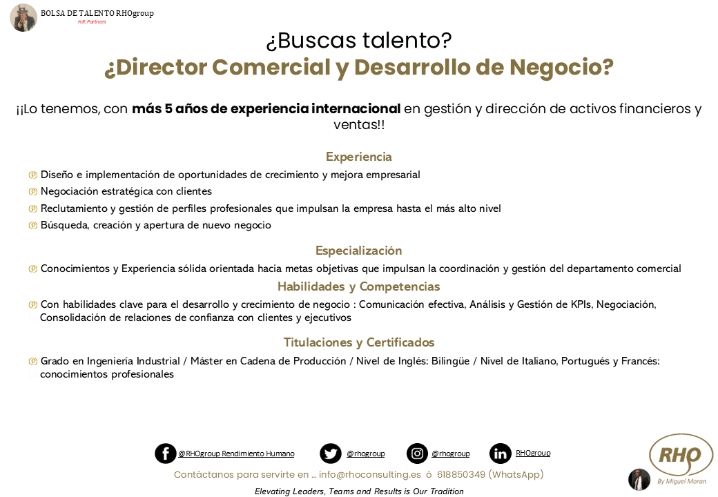 RhoGroup's tweet photo. ⭐ Encuentra el talento adecuado para acelerar tu próxima etapa⭐

Hoy abrimos la Bolsa de Talento para presentar el perfil de un Director Comercial y Desarrollo de negocio

Proyecto  liderado por @coachmiguelmoran https://t.co/RUeNockmxT
