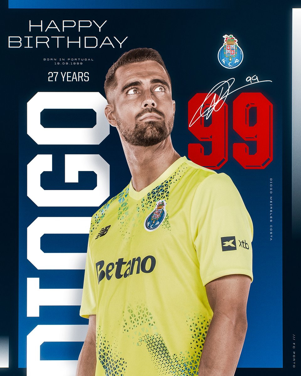 FCPorto's tweet photo. Feliz aniversário, Diogo! 💙 Deixem as vossas mensagens de parabéns à nossa muralha! 🎂🐉 https://t.co/xbxBy1EpM7