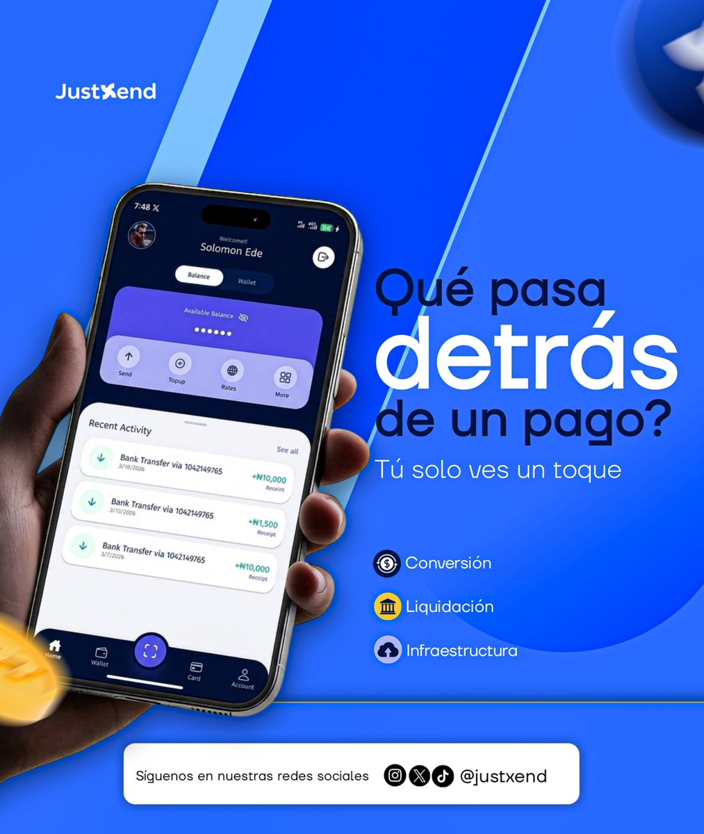 JustXendLATAM's tweet photo. Tocas “Enviar”. 👆

Eso es todo lo que debería preocuparte.

Tú envías en tu moneda y la otra persona recibe en la suya. JustXend se encarga de la conversión y de la parte compleja del pago en segundo plano. ⚡ https://t.co/NDbb4dv034