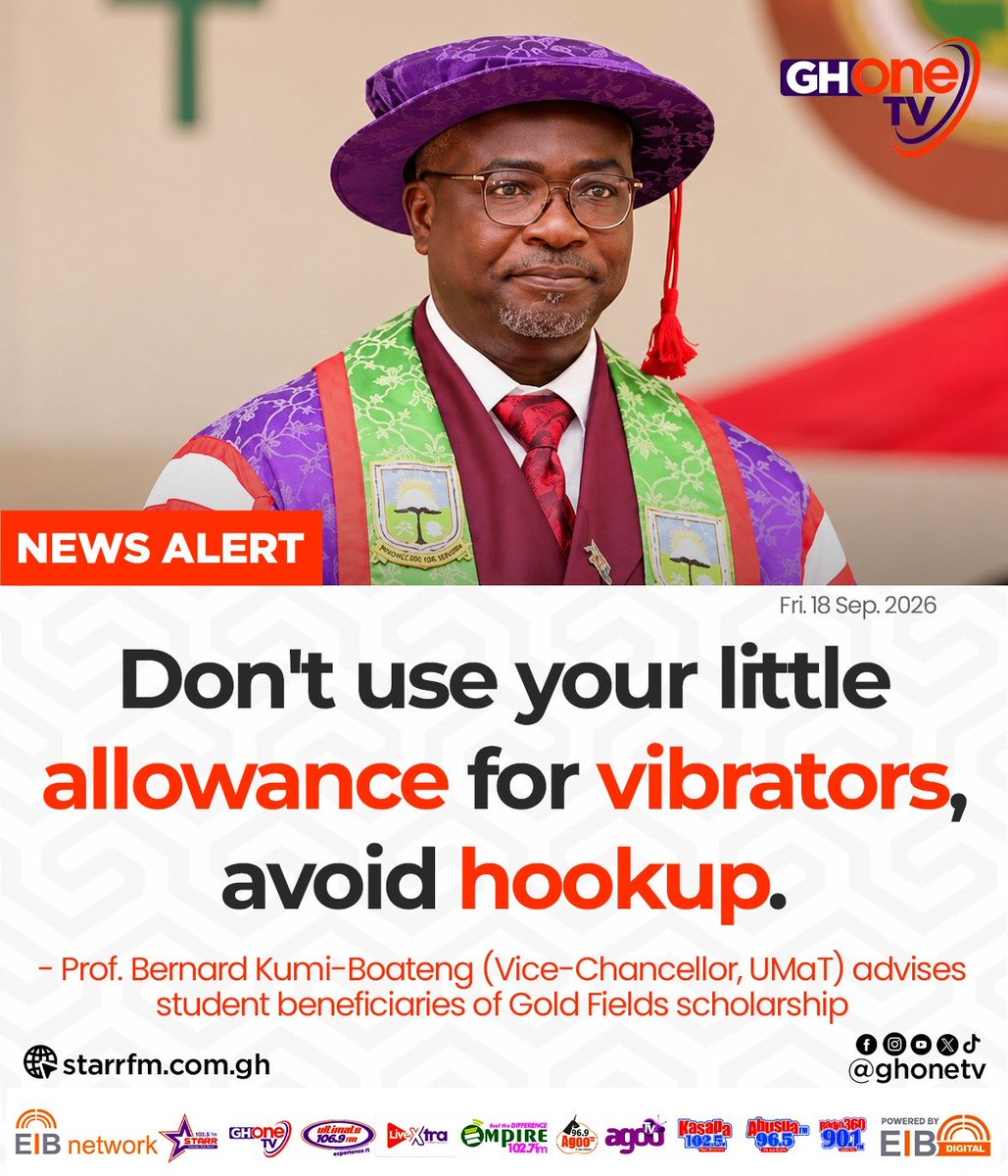 ghonetv's tweet photo. Don't use your little allowance for vibrators, avoid hookup... - Prof. Bernard Kumi-Boateng (Vice-Chancellor, UMaT) advises student beneficiaries of Gold Fields scholarship

#EIBNetwork #GHOneTV 
#GHOneNews #NewsAlert https://t.co/9dWSZxd4zj