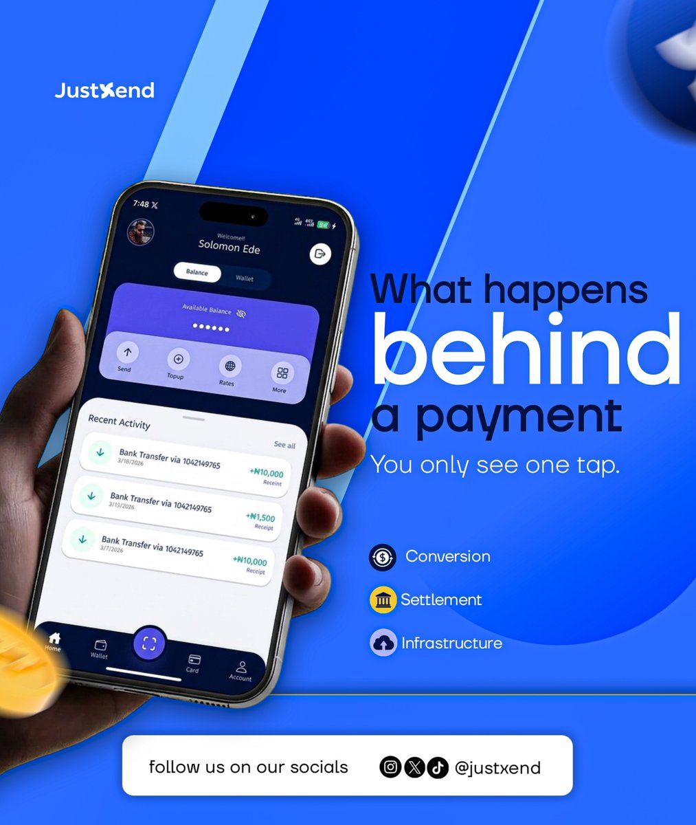 JXendAmericas's tweet photo. You tap “Send.”

That’s all you should have to think about. 👆

JustXend is being built to handle the conversion and complicated parts of the payment in the background.

You send in your currency.
They receive in theirs.

That’s why we’re building JustXend. ⚡ https://t.co/DWl8oQM8ah
