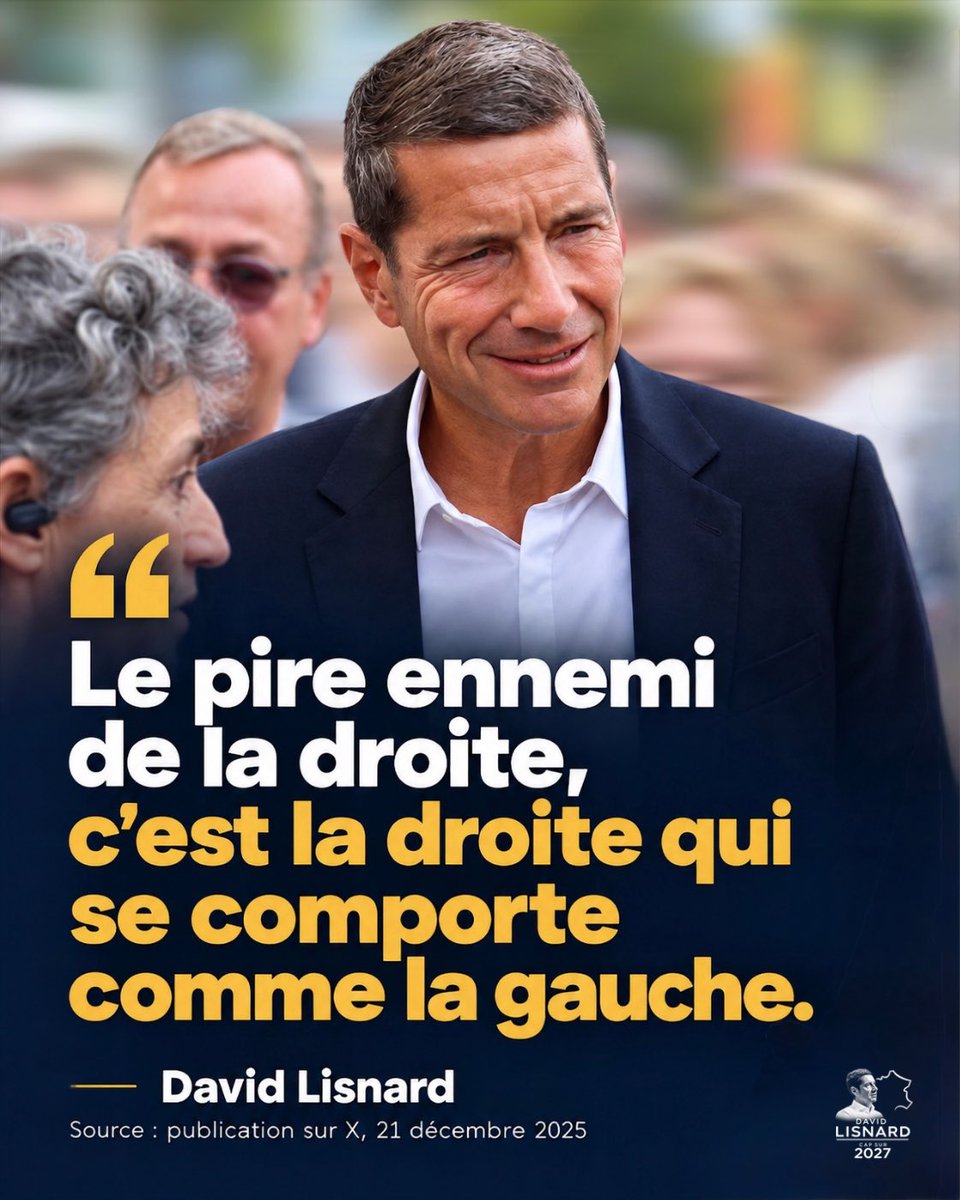 LisnardCap2027's tweet photo. Le problème français, c’est le social-étatisme !

Ce social-étatisme, ce conformisme qui domine la classe politique française depuis des décennies. Du RN à LFI, le même logiciel ! 

Chaque année, l'État dépense environ 150 milliards d'euros de plus que ce qu'il encaisse. Et 2026 ne fait pas mieux, c’est pire !

Résultat : 3 536 milliards de dette. Plus de 50 000 euros par Français, bébés compris. La facture… pour nos enfants et petits-enfants ! 

Rien que pour payer les intérêts de cette dette, près de 180 millions d'euros jetés par la fenêtre chaque jour.

La dépense publique représente 57 % de toute la richesse produite en France. Les impôts et cotisations, près de 44 %. Nous payons parmi les impôts les plus lourds du monde… et pourtant les caisses sont vides ! 

Nous achetons à l'étranger bien plus que nous ne vendons : près de 70 milliards d'euros de déficit commercial en 2025. 

Et pendant ce temps là…

Notre pouvoir d'achat recule : il a baissé en 2025 et continue de baisser en 2026. Une fois payés le loyer, l'énergie, les assurances, ce qui reste pour vivre a fondu encore plus vite.

La moitié des salariés du privé gagnent moins de 2 190 euros net par mois.

À coût de la vie égal, un salarié gagne en moyenne 26 % de plus en Allemagne, 32 % de plus aux Pays-Bas ou en Belgique… et 44 % de plus aux États-Unis. Et même en comptant l'école, la santé et les aides publiques, le niveau de vie d'un Américain dépasse de plus d'un tiers celui d'un Français.

Et pendant ce temps-là…

En France, les services publics se dégradent. Le niveau scolaire s’effondre, bonnet d’âne ! Les hôpitaux et les tribunaux sont débordés. Les prisons explosent : près de 89 000 détenus pour 63 000 places. L'État est impuissant en matière d’insécurité et d'immigration. 

Voilà le paradoxe français : on prélève toujours plus, on dépense toujours plus, on s’endette toujours plus… et pourtant le pouvoir d’achat et les services publics reculent 😡😡😡 

C'est exactement ce que David Lisnard appelle le « social-étatisme ». 

Il est grand temps de changer de système.
En 2027, votons David Lisnard !