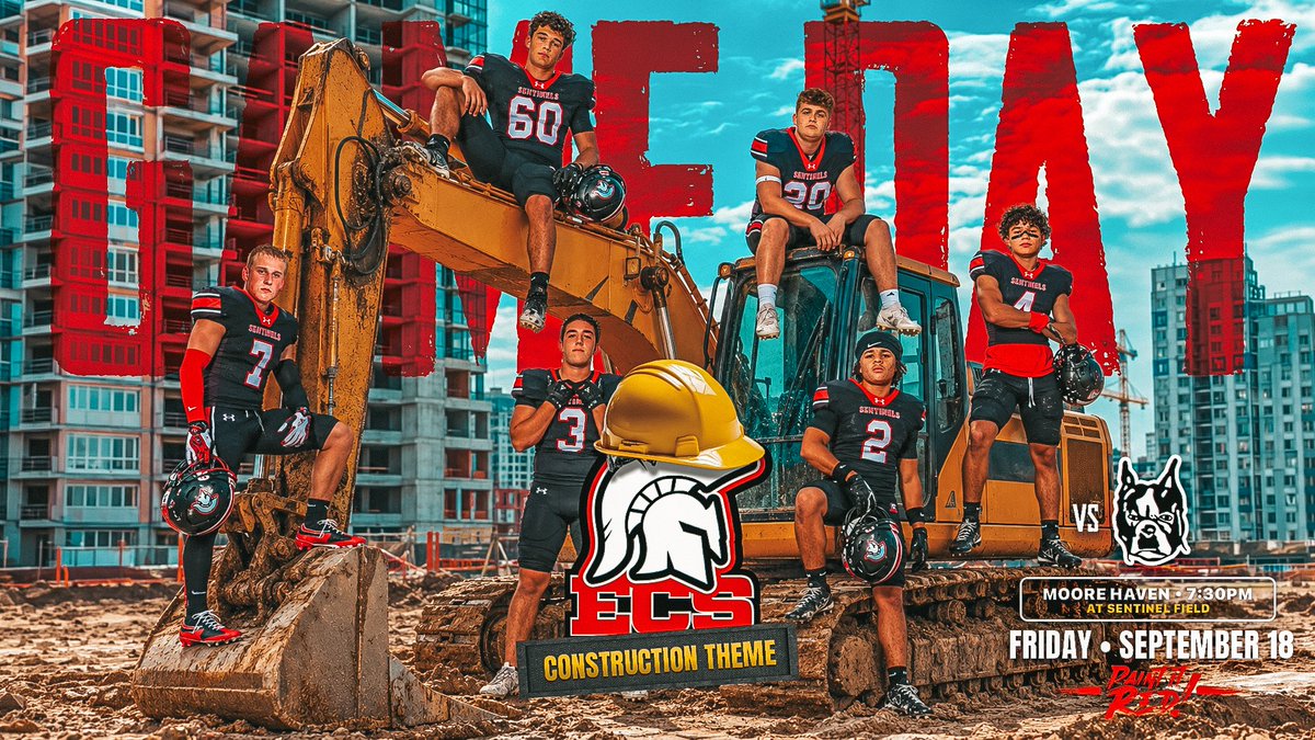 ECSsports's tweet photo. CONSTRUCTION THEME HOME GAME TONIGHT!
The Sentinels take on Moore Haven on Sentinel Field at 7:30PM
Bring your construction gear!
Also Little Stars Cheer Night!! https://t.co/zjOYfJnOiN