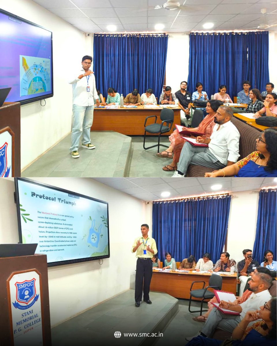 smpgc_jaipur's tweet photo. Stani Memorial PG College observed World Ozone Day on 16 September to raise awareness among students about the vital importance of the ozone layer and the need for environmental protection.

#Stanimemorial #SMPGC #Ozoneday #PPTpresentation #Sloganwriting #Postermaking https://t.co/9Kk3cyGWLR