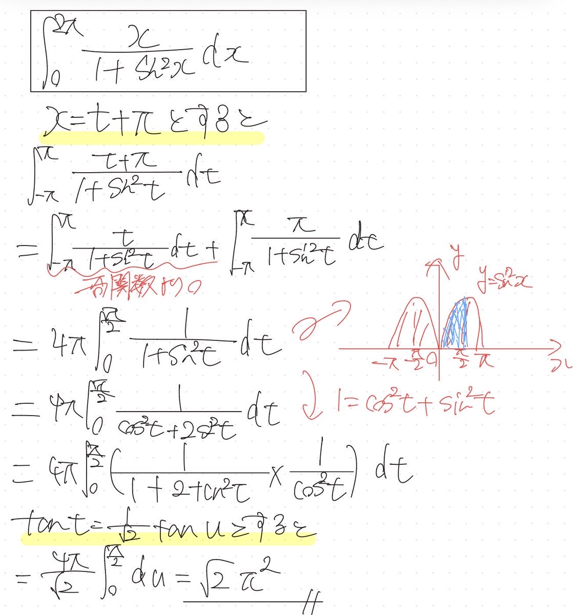 mathroom1111's tweet photo. @oz299473711362 対称性を使わずに奇関数に落とし込んで解きました。
後半の解き方は同じです。 https://t.co/0L4rHtRXGf