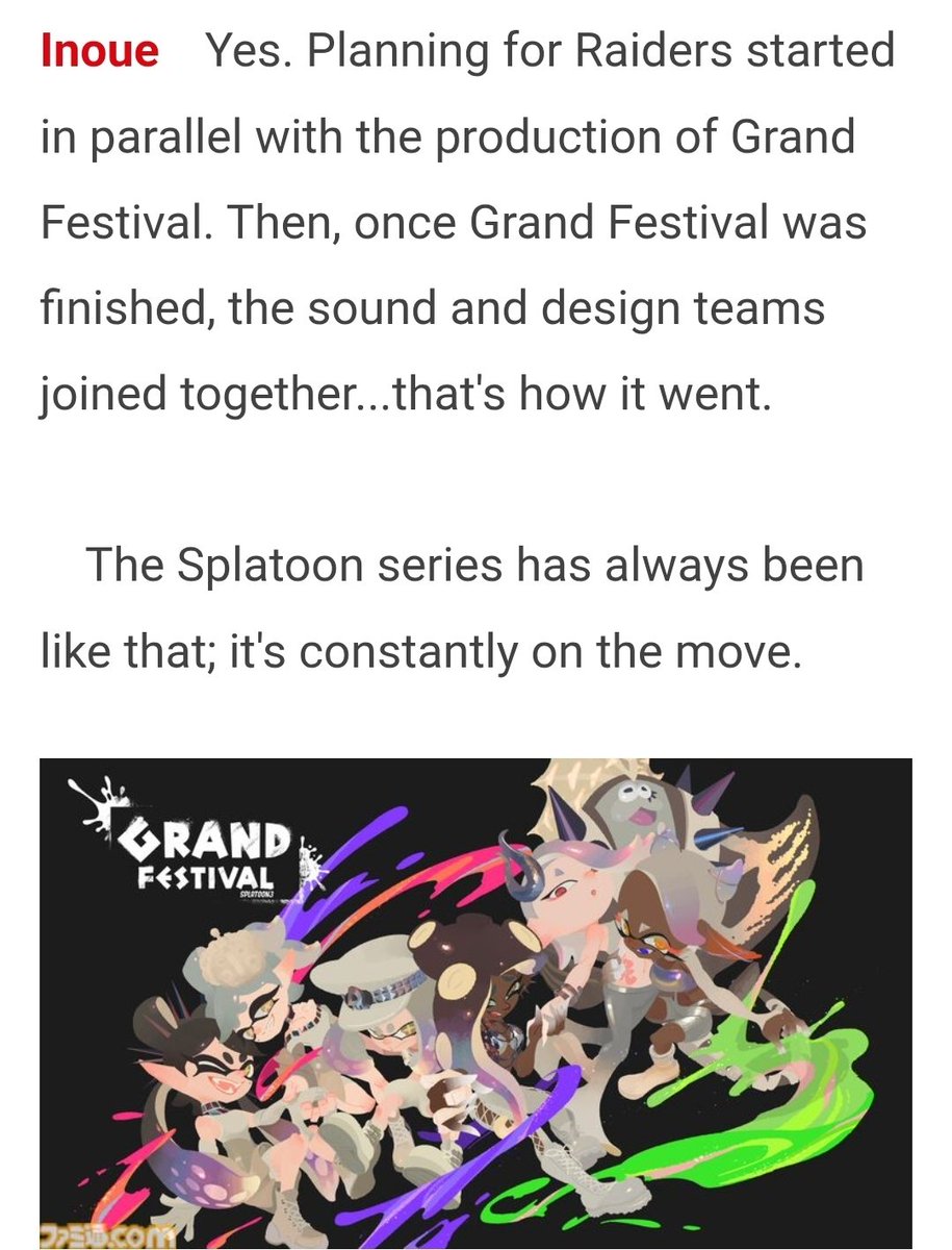 SwitchySh4rky's tweet photo. OMG SPLATOON RAIDERS STARTED DEVELOPMENT WHEN THEY WERE WORKING ON GRAND FESTIVAL!! https://t.co/BpRov7lVdV