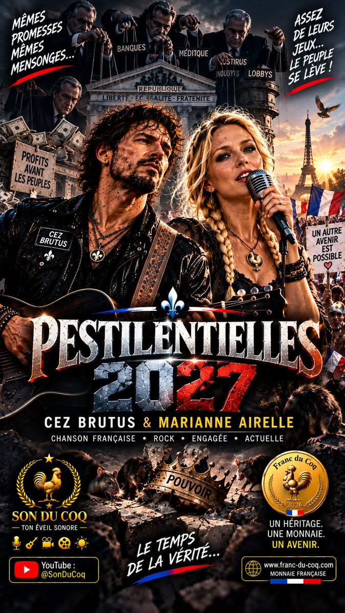 daronat60754's tweet photo. 🎤Karaoké: Pestilentielles 2027 – Cez Brutus &amp; Marianne Airelle 
🐓SonDuCoq https://t.co/UD92mtrwKa
🎧Ton éveil sonore — Bonne écoute !
 🌐 🪙 Franc Du Coq : https://t.co/zWQpG6SbsD https://t.co/t9lQ1mmTa0
