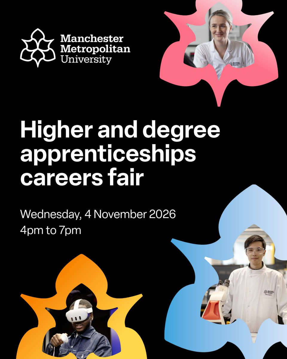 MMUApprentice's tweet photo. 🚀 Thinking about a higher or degree apprenticeship?

Join our careers fair to meet employers, speak to current apprentices and explore your options.

📅 Wednesday 4 November, 4pm to 7pm.
📍 Manchester Metropolitan University Business School.
🔗 https://t.co/pmicYKLuq9 https://t.co/NW8ecDz41R