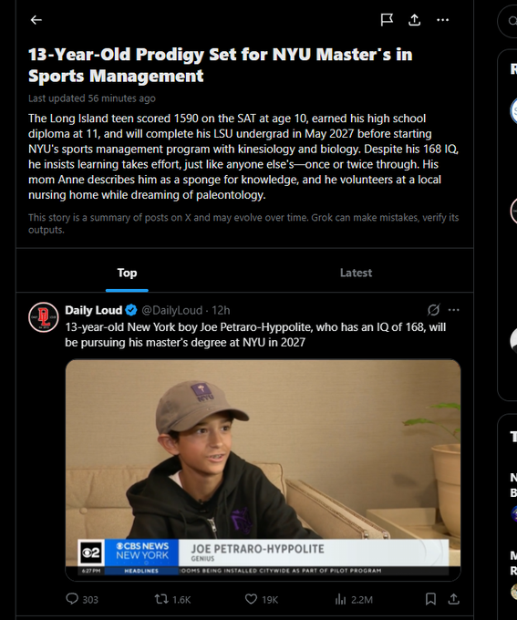 Mrdevsol's tweet photo. YO THIS IS FUCKING GENNY

This 13 yo kid has a 168 IQ and has been going insanely viral for the last 2 days, on this post alone he got 2.2M VIEWS and hit the trending page  

Everybody's calling him Wunderkind and his name is Joe  

Check it, this is fucking crazy: https://t.co/hD1SaXwp9L