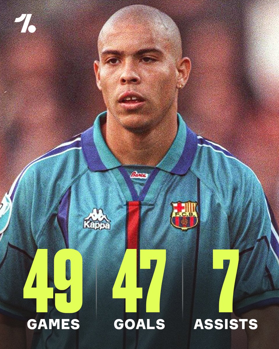 OneFootball's tweet photo. Ronaldo Nazário's only season at Barcelona was incredible 🤯🇧🇷

🏆 3 trophies
🥇 LaLiga Top Scorer
👏 Golden Boot
🏆 Ballon d'Or

He was only 19-years old 👑 https://t.co/2kIB2vDr98