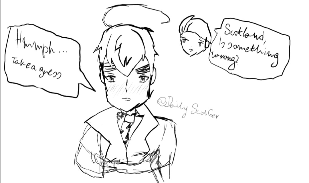 Timely_ScotGer's tweet photo. POV: Scotland has become the biggest tsundere towards Germany😬

 #hetatwt #hetalia #hetaliascotland #hetaliagermany #ScotGer

This is only a sketch💖 https://t.co/5oiXmZVHIJ