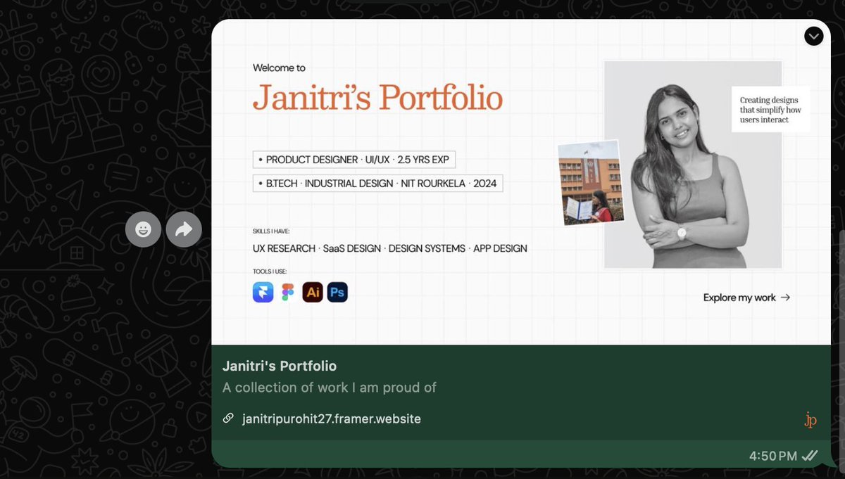 Janitri27's tweet photo. The portfolio got a tiny glow-up ✨

New favicon ✅
New social preview ✅
New Apple Touch Icon ✅
Because apparently, even the tiny square deserves some attention. :)

https://t.co/YAtv1NtoXl https://t.co/jOOCywtZTw