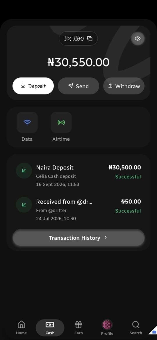 H_Drifter_'s tweet photo. @shuaibu_ameer @CeliaWallet I have also made a Naira deposit into my Celia wallet, but I’m unable to use the funds to buy crypto or withdraw my money.

My username is: jibo

Please resolve this issue.
@CeliaWallet https://t.co/QNSuMQWzwI