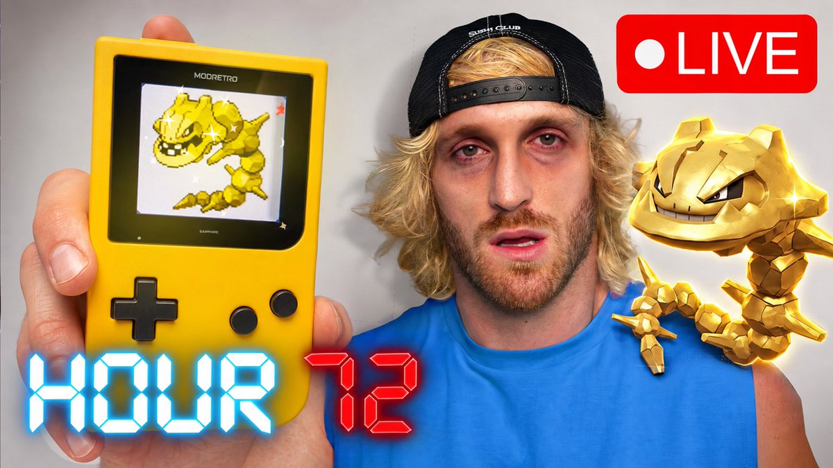 LoganPaul's tweet photo. I’ve beaten Floyd Mayweather
I’ve become United States Champ
I’ve sold a Pokémon card for $16.5M

But no feat will be harder than my next. Tomorrow, I will attempt to catch my first ever Shiny Pokémon: 1 in 8,192 Odds

The Pokémon equivalent of hitting a hole in one

And not just any Pokémon… 

Steelix. One of my all time favorites. Shiny Steelix is a GOATED shiny, a pure 24k Gold TITAN. 

I won’t stop hunting until I catch a shiny Onix, then evolve him via trade + metal coat into Steelix. 

For every Pokémon encounter, we’ll add $1 to a prize pool. When I catch Shiny Onix, one lucky viewer will get the entire pot 💰

I could be hunting for days. And I’m live streaming all of it on my YouTube (LoganPaulVlogs) & Twitch (LoganPaulWasTaken) starting 12p EST