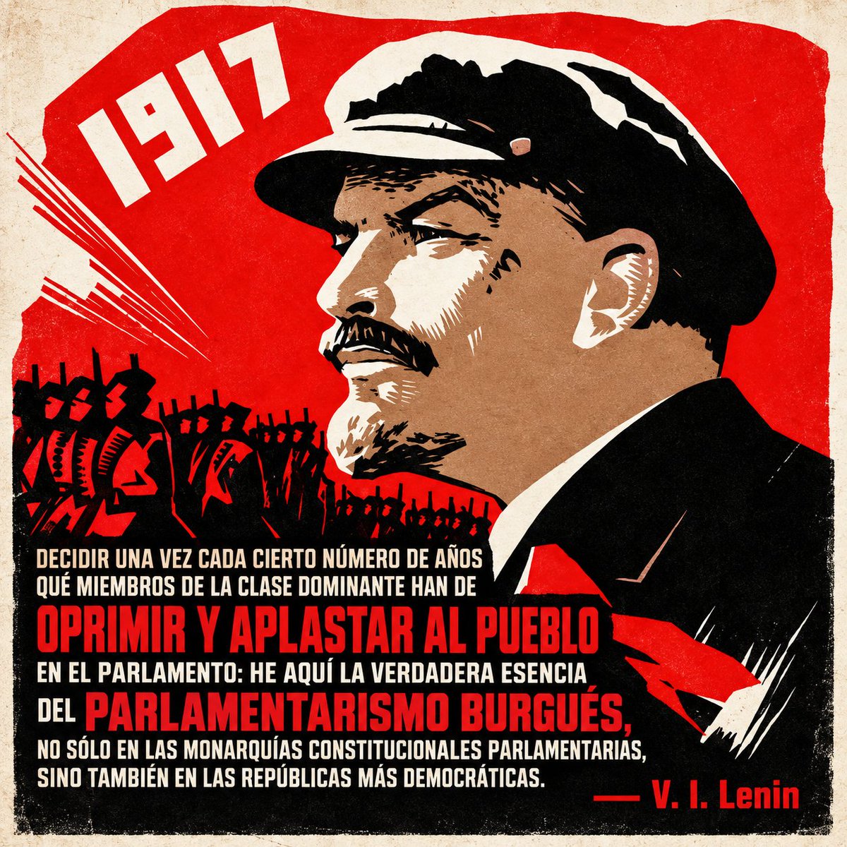 RedPlaneta2's tweet photo. La provocación de Lenin no consiste en decir que votar sea inútil. Su reflexión es mucho más profunda y trata de ir a la raíz del problema ¿hasta qué punto puede llamarse democrático un sistema en el que se eligen representantes, pero los que votan no controla las estructuras económicas y sociales sobre las que descansa ese mismo poder democrático?
El parlamentarismo presenta la igualdad política como si ésta eliminara automáticamente la desigualdad material. Un trabajador y un gran propietario tienen un voto cada uno, pero no disponen de los mismos recursos, de la misma capacidad para condicionar la política ni de la misma influencia sobre las instituciones. La ciudadanía puede ser formalmente igual mientras el poder material y real sigue siendo profundamente desigual y en favor de los que ostentan capital.
Por eso la crítica no debe quedarse en que “los políticos nos engañan” o que "todos los políticos son iguales". Eso sería quedarse en la superficie. El problema es estructural porque cambiar periódicamente a quienes administran el Estado nunca significó cambiar de sistema económico ni alterar el poder de clase.
Ha pasado más de un siglo y la nueva política sigue siendo tan inútil e hipócrita como la vieja.
