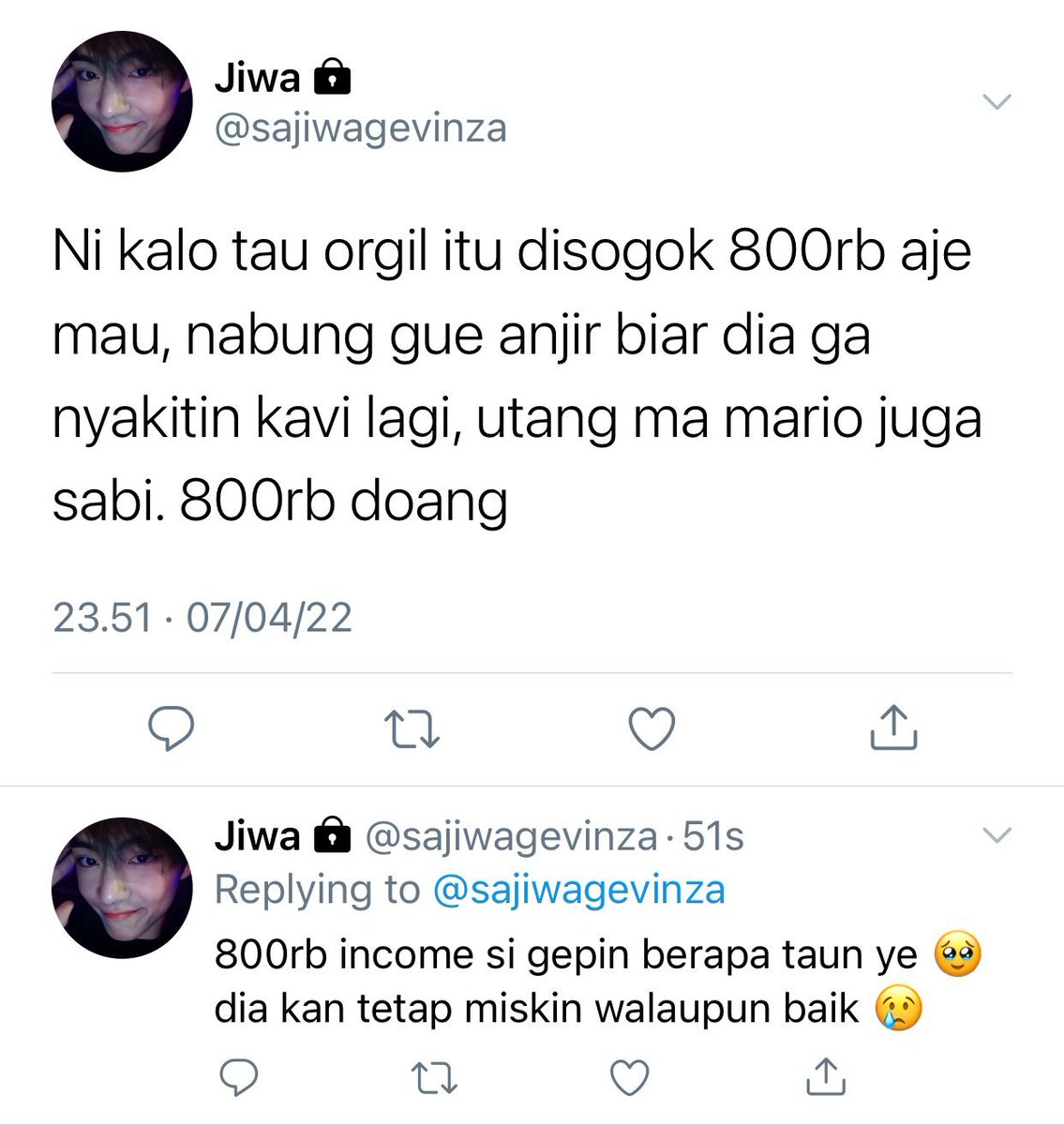 thvnoia's tweet photo. who's gonna tell him? 😭 

Jiwa Kavi (2022)
©taenoosaurus https://t.co/pMNycpugLM