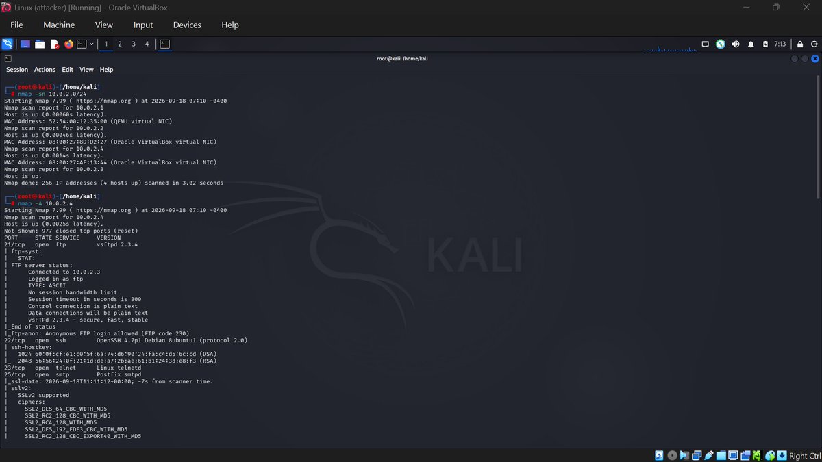 AixueRaphael's tweet photo. I’ve been diving deeper into networking and learning about ports, using Nmap to identify open and potentially vulnerable ports. Also exploring how those vulnerabilities can be exploited in a controlled lab environment.
Now, I'm understanding how networking and security connects. https://t.co/ofPhbM1tYb