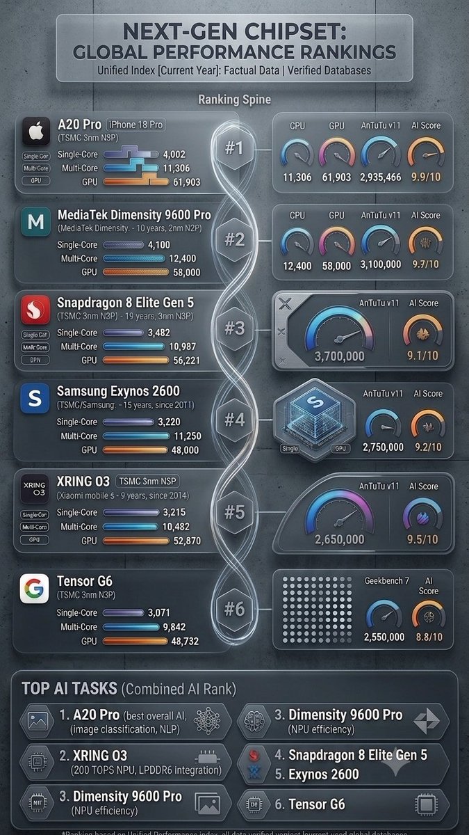 MrHeartBreakKid's tweet photo. #Google says we focus on #AI, not #benchmarks, yet #Tensor is last in single, multi-core, GPU &amp; AI. Trading my Pixel 10 Pro XL for the iPhone 18 Pro Max. I’ll switch back to Android the day Tensor is actually close to Apple. https://t.co/s6o3Rp94pO