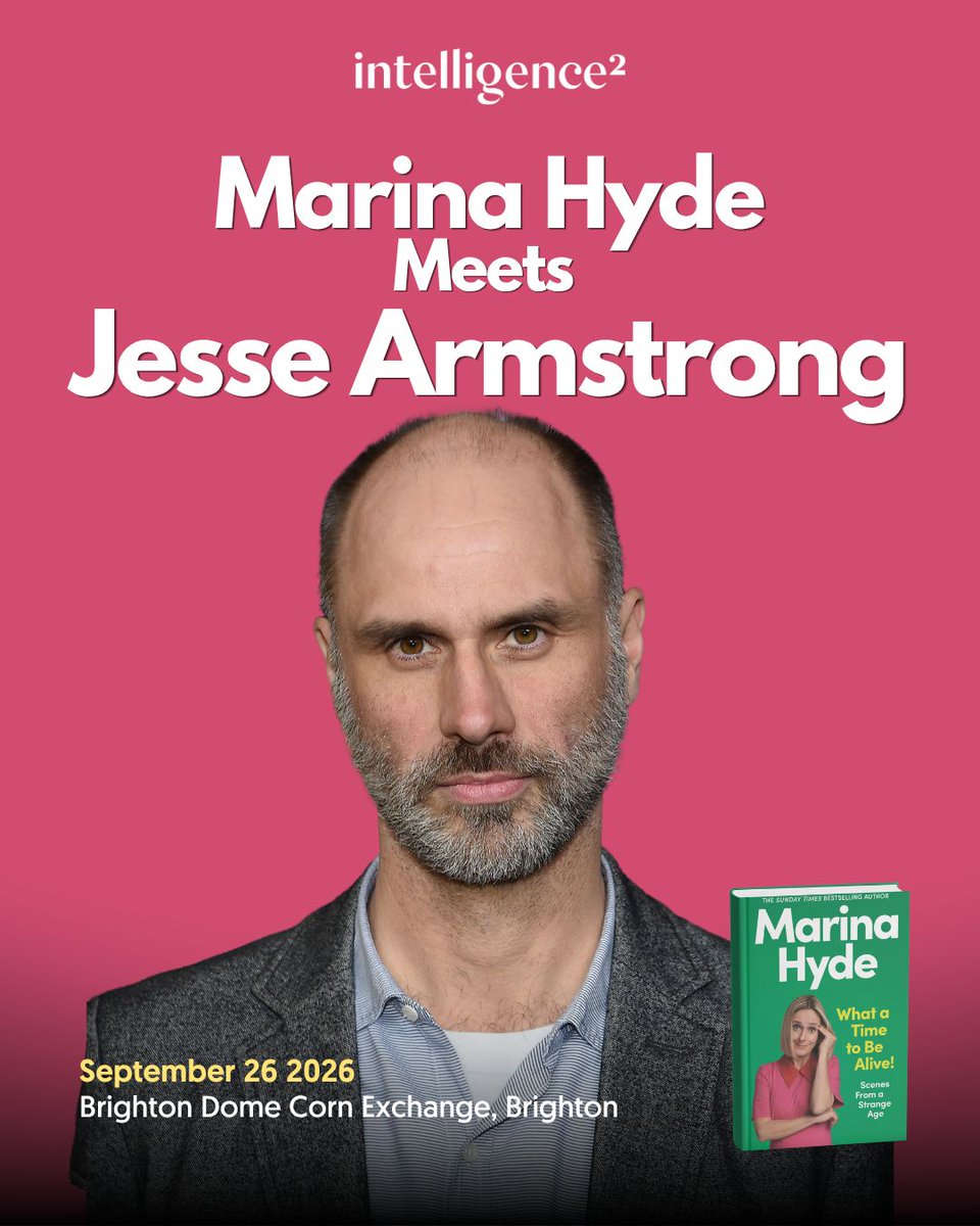 intelligence2's tweet photo. HOST ANNOUNCEMENT: Jesse Armstrong joins @MarinaHyde live in Brighton.

The creator of Succession joins Marina on September 26 for a live conversation on the politics, personalities and absurdities shaping our gloriously chaotic age.

Book Now: https://t.co/N2oN6VRkuH https://t.co/0SId28ykKo