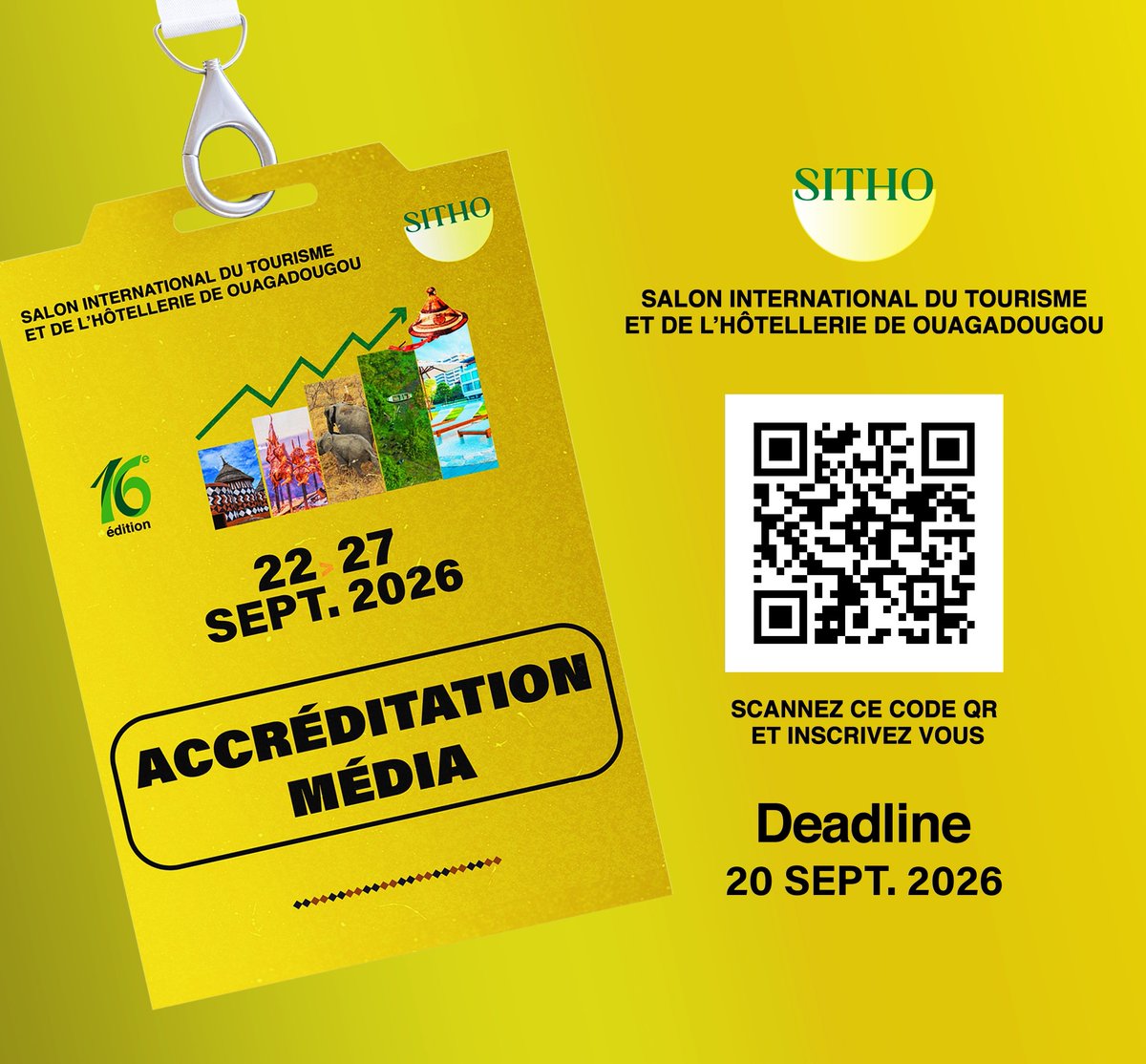 ontb226's tweet photo. Journalistes, reporters, créateurs de contenu et professionnels des médias : les accréditations sont ouvertes !

📌 Formulaire : https://t.co/yq9vubGWKp
📅 𝐃𝐚𝐭𝐞 𝐥𝐢𝐦𝐢𝐭𝐞 : 𝐵𝐢𝐦𝐚𝐧𝐜𝐡𝐞 𝟐𝟎 𝐬𝐞𝐩𝐭. 𝟐𝟎𝟐𝟔, 𝟐𝟑𝐡𝟓𝟗.

#SITHO2026 #FasoTourisme https://t.co/rmzXYqmZc4