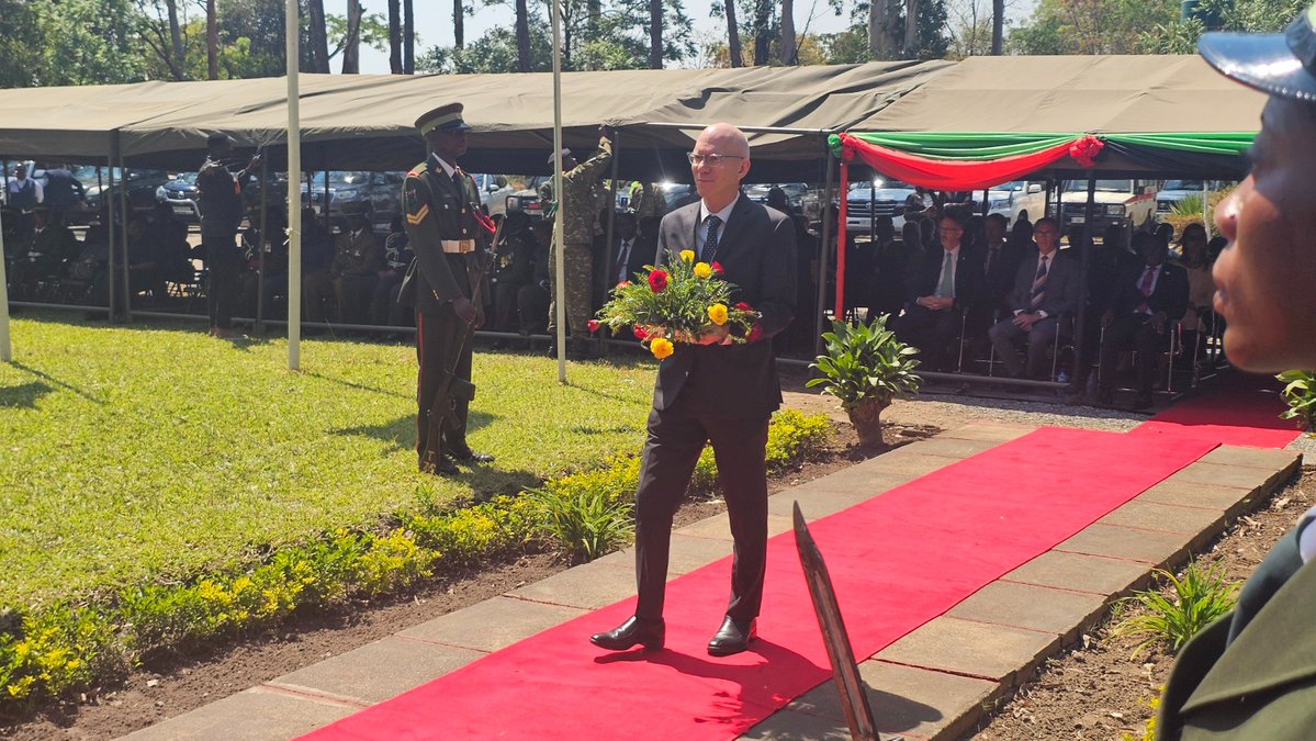 MONUSCO's tweet photo. In Ndola, 65 years after Dag Hammarskjöld died in a plane crash, SRSG James Swan paid tribute to his legacy: “To honour #Hammarskjöld is to carry forward the principles he stood for — including upholding international law, even when doing so is difficult.” https://t.co/gWsfyHyh8s