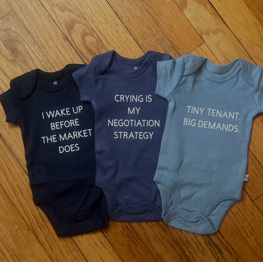 Sentry_Comm's tweet photo. When one of our brokers welcomed a new addition to the family, we created a few custom onesies inspired by commercial real estate life.

Congratulations to Kathryn and her growing family! ❤️

#SentryCommercial #CommercialRealEstate #CREHumor #WorkFamily https://t.co/Y9HvKA91by