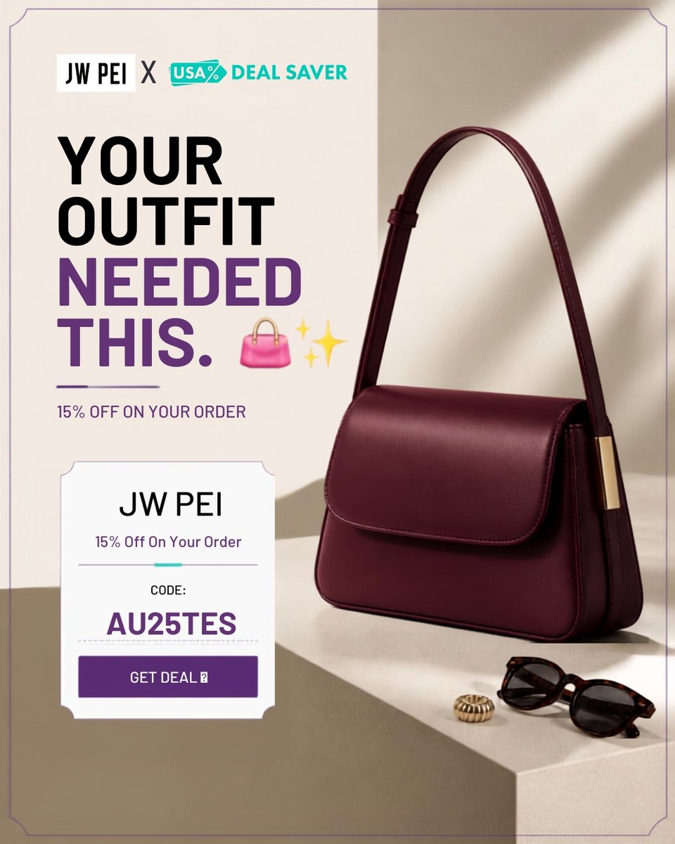 usadealsaver's tweet photo. Elevate your everyday style with JW PEI. ✨

Enjoy 15% off with our code and discover more exclusive discounts, promo codes, and fashion deals on USA Deal Saver. 👜

For more, visit:
https://t.co/RtND5PtYfh

#JWPEI #JWPEIBags #LuxuryFashion #HandbagStyle #USADealSaver https://t.co/duT6Ya9crz
