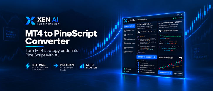 ClickAlgo's tweet photo. Convert an MT4 strategy to TradingView with AI. Paste your MQL4 code into Xen, convert it to Pine Script, check the build, and then test the strategy directly in TradingView.

New users get £5 in free credit.

https://t.co/Bckeu4jHDF

#TradingView #PineScript #MT4 #XenAI https://t.co/BfUDJxiFuu