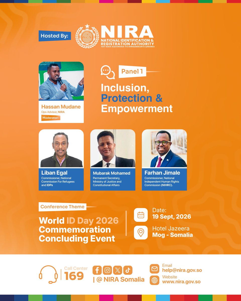 NIRASomalia's tweet photo. Tomorrow in Mogadishu, we will mark the conclusion of International Identity Week.
The first panel discussion will focus on Inclusion, Protection and Empowerment, bringing together government officials, experts and key stakeholders. 👇🏾
#IDDay #IdentityDay #MyIdentityMyShadow #IdentityMatters