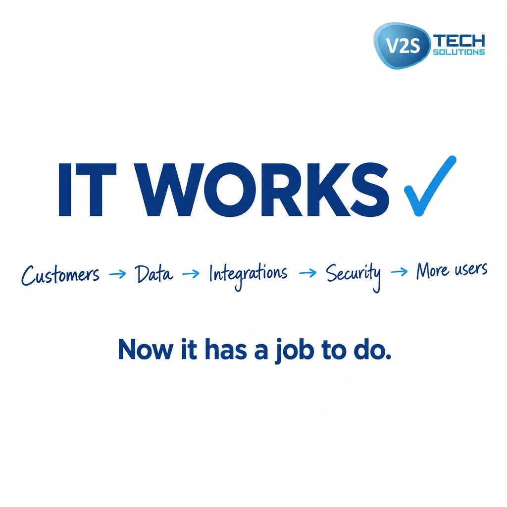 V2STech's tweet photo. “It works” is a big milestone.

Then customers ask: Can we depend on it?

Customers. Data. Integrations. Security. More users.

Now it has a job to do.

#SaaS #ProductEngineering #V2STech https://t.co/iGcxcW9oEa