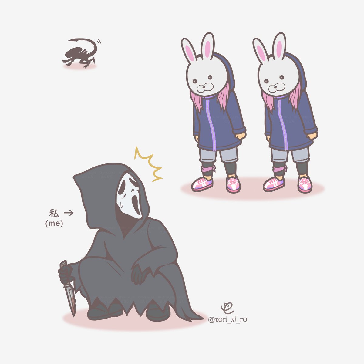 tori_si_ro's tweet photo. DbD2対8絵日記（ゴスフェ）
双子のうさぎに超見られてた🐰🐰 https://t.co/NoCv3mDmSO