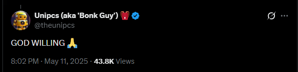 LiXi381m's tweet photo. Everyone is waiting for UNIpcs to buy, but why dont we run his most posted slogan?

GOD WILLING.

300+ posts:
https://t.co/Hqx19e8vRy https://t.co/fBRV4mbtST