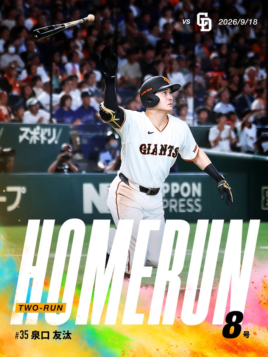 TokyoGiants's tweet photo. 【九回裏】巨人 2x-0 中日

#泉口友汰 選手の2ランホームランでサヨナラ勝利👏👏 https://t.co/DPDGY6JTug