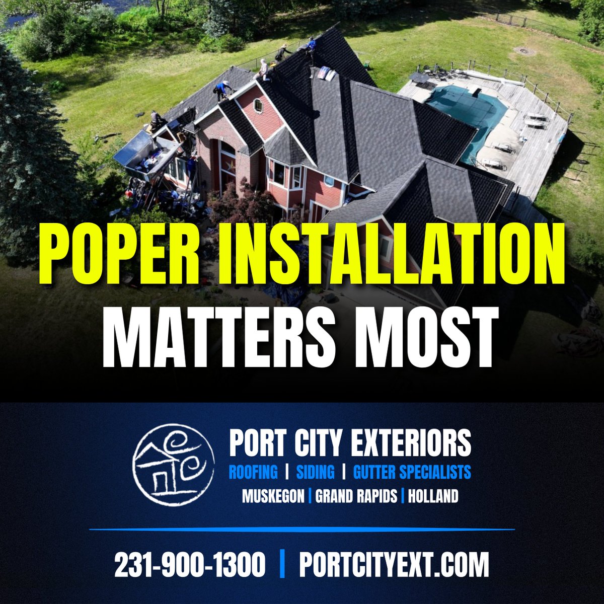 PortCityExt's tweet photo. PROPER INSTALLATION MATTERS MOST.

Uneven shingle placement and open
gaps can leave parts of your roof
exposed to heat, wind, and water.

Let us install it right the first time.

Port City Exteriors | Muskegon, Michigan
🌐 https://t.co/0oTncE5XRV | 📲 Call: 231-900-1300 https://t.co/UlXxs7iiub