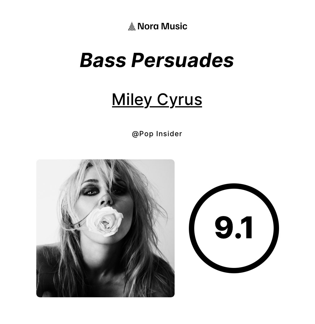 PInsider_'s tweet photo. 🚨 | Pop insider gives Bass Persuaded by Miley Cyrus album a 9.1! 
Amazing album, loved the new sounds and very interesting production. 
Great Miley! https://t.co/jg3GuKx9PJ
