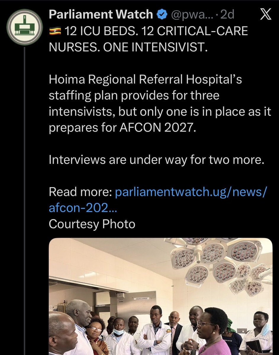 DrOtileUg's tweet photo. Dear MOH, 

I think it is important to distinguish between HDU and ICU units, what you have at regional referral hospitals are HDUs with beds, NOT functional ICUs and as clearly stated, MOH has not had any recruitment to fill in the staffing requirements for ICU capacity.

It is important to note that, hospitals don’t function just by adding beds or buying equipment but by recruitment and paying staff as well as maintenance of those equipment. 

As seen from concerns by oversight committee this week, all our referral centers function at staffing capacity way below 50% and this should be something we address with urgency.

As for the functional CT scans, the last I checked, there were plans to bring them and I can assure you, I will verify that fact about their functionality and share as you have demanded. 

As for the MRI Scans, could there be any reason why MULAGO, KAWEMPE, NAGURU, KIRUDDU, MBARARA and all the 16 regional referral hospitals do not have them?