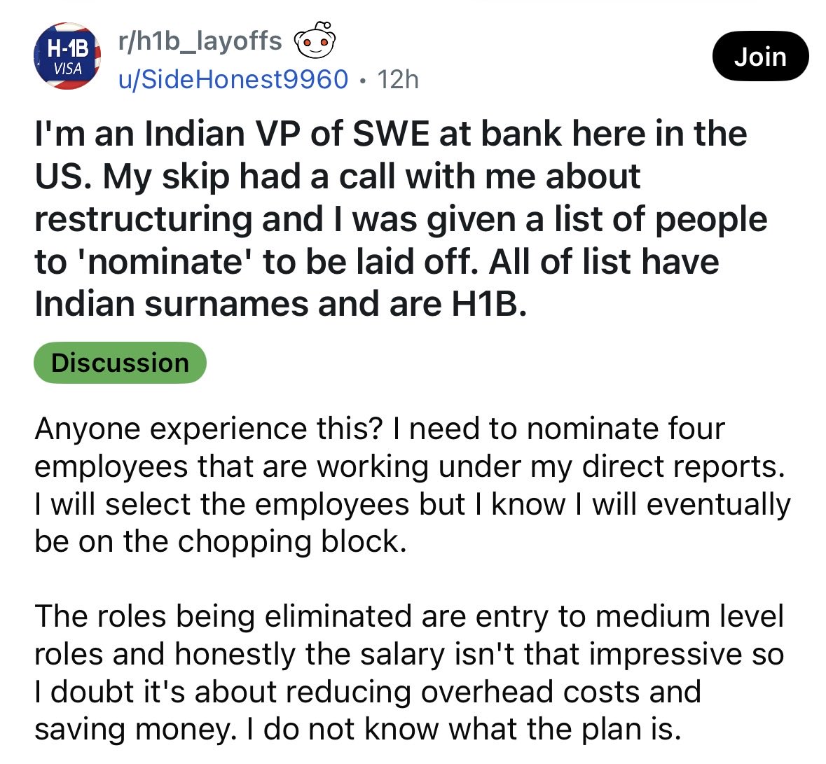 redditdeportees's tweet photo. Indian VP of US bank finds out his fellow H-1B Indian colleagues are about to be laid off. https://t.co/N8PHgEpMla