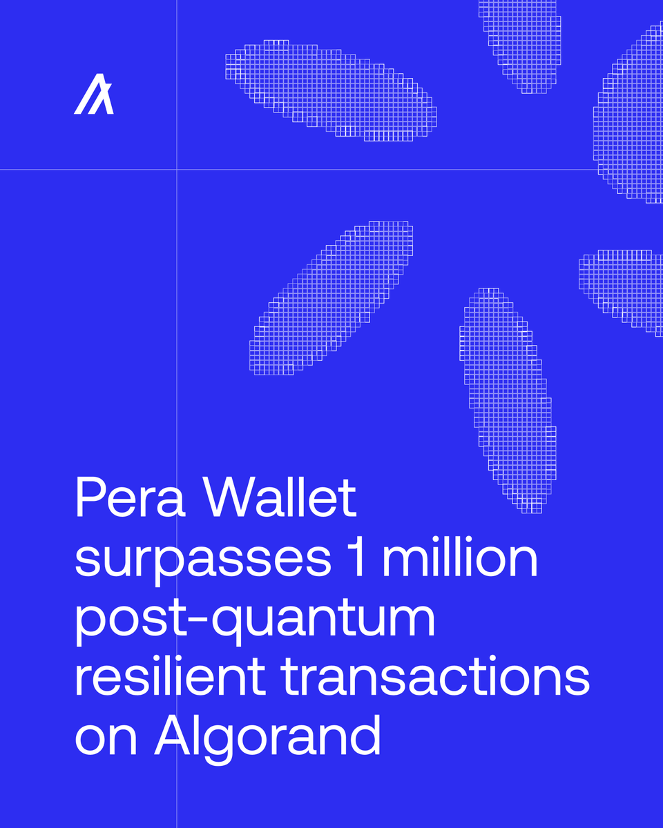 algodevs's tweet photo. 1M+ post-quantum transactions have now been signed via @PeraAlgoWallet using native quantum accounts on Algorand.

@LoafPickle breaks down what's behind the milestone and how to try it yourself 👇 https://t.co/rQgqqbIjv9